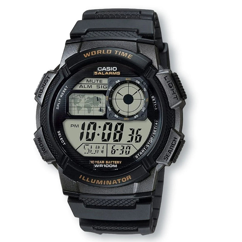 CASIO AE-1000W-1A Mens Illuminator Sports World Time Quartz Black Resin Watch